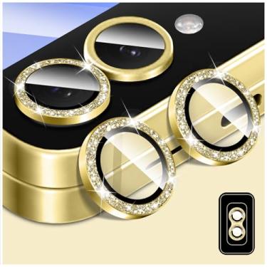Imagem de Kucheed Protetor de lente de câmera Bling para Samsung Galaxy Z Flip 4, protetor de tela de vidro temperado, alinhamento automático de glitter, anéis de metal individuais, adesivos de filme