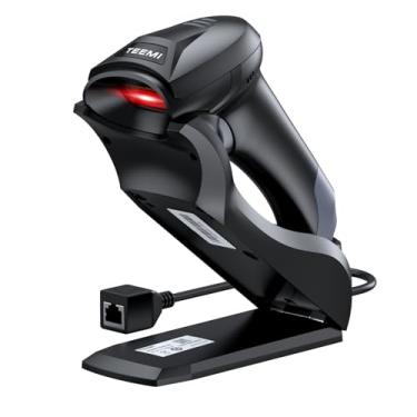 Imagem de TEEMI Scanner de código de barras QR Bluetooth com suporte de carregamento USB montável na parede, leitor sem fio 1D 2D CMOS digitalização de tela matriz de dados PDF417, análise de dados poderosa de