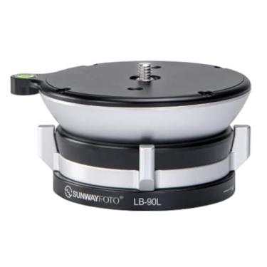 Imagem de Sunwayfoto Base de nivelamento de baixo perfil LB-90L preta de 90 mm para tripé com nível de bolha externa e colarinho de bloqueio de borboleta +/-15° de inclinação