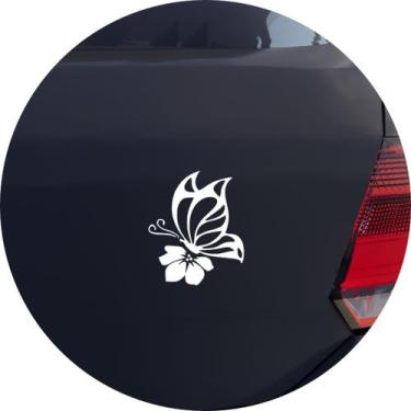 Imagem de Adesivo de Carro Borboleta Polinizando Flor - Cor Laranja - Melhor Ade