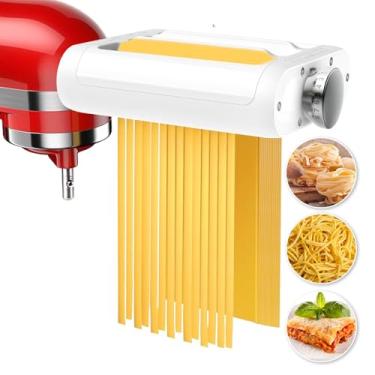 Imagem de Acessório 3 em 1 para batedeiras KitchenAid, incluindo Fettuccine e cortador de espaguete, rolo de massa, acessórios para fazer massas e escova de limpeza
