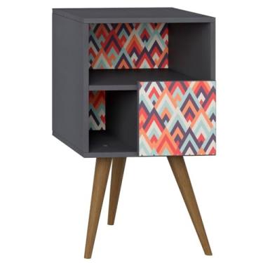 Imagem de Mod Retro Mesa de cabeceira com Porta Be Life 1008, Espresso/Estampa Vermelha, 400 x 710 x 350 mm