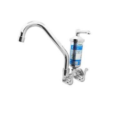 Imagem de Torneira Cozinha Filtro Parede Bica Móvel Copo Metal Cromado Luxo - Sh