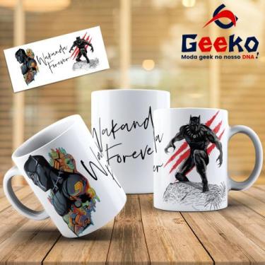 Imagem de Caneca Pantera Negra Wakanda Forever Black Panther Geeko, Branco, 325m