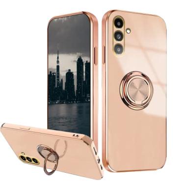 Imagem de Capa compatível com Samsung Galaxy A55 5G com suporte de anel, capa de silicone para celular Samsung A55 5G com revestimento fofo, acessórios magnéticos para carros, capa à prova de choque (rosa)