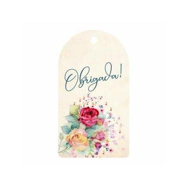 Imagem de 100 Tags Obrigada Floral Colorida 5x9cm Etiqueta Com Furo - Kardos Sol