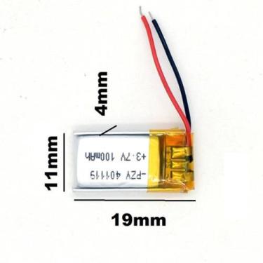 Imagem de Bateria 3,7v 100mah 4mm X 11mm X 19mm  Com 2 Fios 1 Peça - - bgb