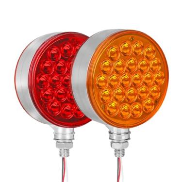 Imagem de WUSHIXAN 2 peças de luz de seta dupla face redonda/âmbar 48 LED, luz de seta dupla face, suporte de poste de luzes de trator para caminhões, trailer, freio, torneamento