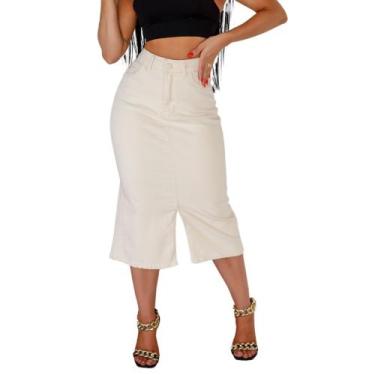 Imagem de Saia Midi Em Sarja Com Fenda Frontal Moda Cristã Com Lycra - 251155 - 