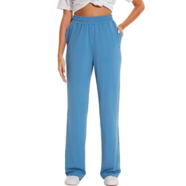 Imagem de HOdo Calça de moletom feminina de 81 cm/86 cm/91,4 cm com costura interna para ioga de secagem rápida e longa calça de ioga com bolsos, Azul, cinza, GG