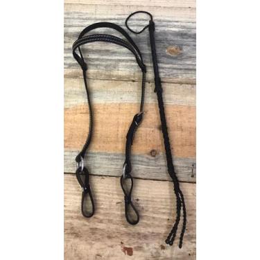 Imagem de Kit Chicote Tala trançada + Cabeçada Goianinha Para Passeio Cavalgada 
