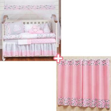 Imagem de Kit enxoval de berço com cortina estampada 12 peças nuvem rolo - Bruce