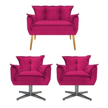 Imagem de Kit Namoradeira e 02 Poltronas Opala Base Giratória de Metal Suede Pin