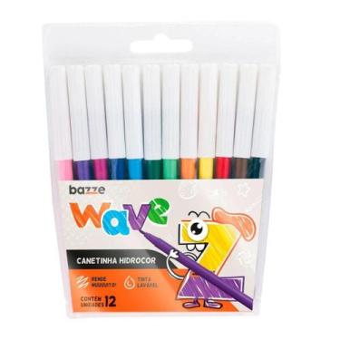 Imagem de Kit 12 Canetas Hidrocor Ponta Fina Wave Bazze Lavável - LARANJA E MIMO