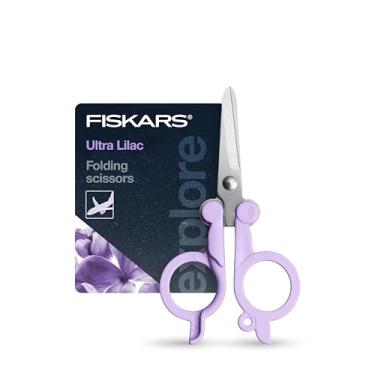 Imagem de Fiskars Tesoura dobrável ultra lilás, coleção Explore Design, lâminas de aço inoxidável de alta qualidade, compatível com TSA, adequado para viagens