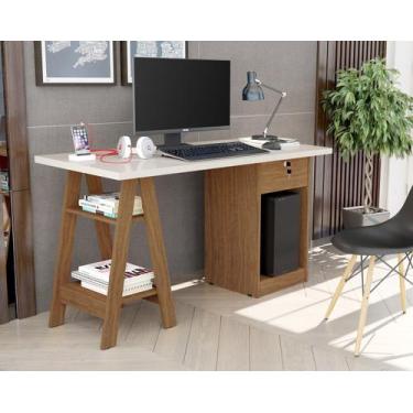 Imagem de Escrivaninha Cavalete P/ Notebook com Gaveta OffWhite/Canela - Carmola