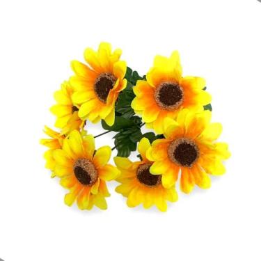 Imagem de Kit com 5 Buquês de Girassol Artificial Com 7 Flores Miolo Marrom - BM