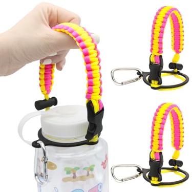 Imagem de LUTQ 2 pacotes de alças para garrafas de nalgene de boca larga de 947 ml - Alça paracord durável com fivela de segurança de liga de alumínio - Alça compatível com Nalgene - Crisântemo persa