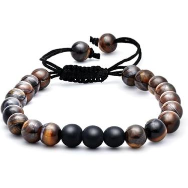 Imagem de KARMAPLEDGE Pulseiras de cristal de proteção para homens e mulheres, pulseiras com contas de chakra para energia positiva, equilíbrio e meditação, presentes para homens e mulheres (olho de tigre)