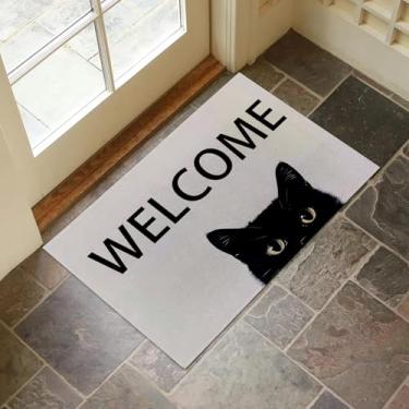 Imagem de VANZEV Tapete de porta de gato encantador para entrada, 43 x 75 cm, capacho de boas-vindas de gato preto para decoração de casa, tapete antiderrapante para sala de estar, cozinha, quarto, presentes