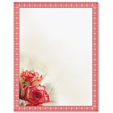 Imagem de Paperdirect Sentimental Roses Vermelho Rosa Noivado Dia dos Namorados Papel Tema Papelaria, Papel de Borda, Papel Timbrado 21 x 28, 25 folhas, Papel de Escrita Premium Elegante, Papel Decorativo para