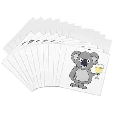 Imagem de 3dRose Cartões comemorativos - Desenho fofo e divertido de urso coala bebendo vinho - 15,24 x 15,24 cm, conjunto de 12 (gc_322609_2)