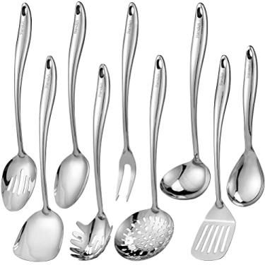 Imagem de Standcn Conjunto de Utensílios de Cozinha de Aço Inoxidável 304-9 Peças de Utensílios de Servir, Utensílio de Cozinha, Colher Sólida, Colher com Fenda, Garfo, Espátula, Concha, Colher de Escumadeira