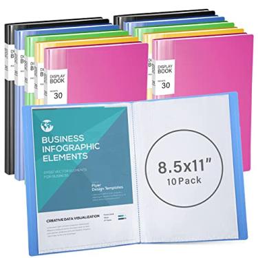 Imagem de Pasta de portfólio com 10 peças de fichário com mangas plásticas, 30 bolsos, pasta de apresentação com protetores de folhas, fichário de livros para documentos de arte, 60 páginas (amarelo, rosa, verde, azul, preto)