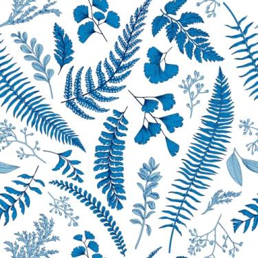Imagem de VEELIKE Papel de parede de folha de erva de samambaia azul 48 cm x 354 cm, papel de parede tropical boho para banheiro, quarto, berçário, adesivo, papel de parede removível azul, papel de contato para