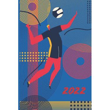 Imagem de Calendar 2022: year planner weekly overview | week start Monday | 6x9" appx A5 compact easy to carry | 2022 | January to December | UK holidays ... and scheduler for 1 year | Retro Volleyball