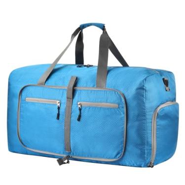 Imagem de Dimayar Bolsa de viagem masculina – Bolsa esportiva dobrável com compartimento para sapatos – Bolsa noturna à prova d'água e resistente a rasgos, Favo de mel azul claro, 115L