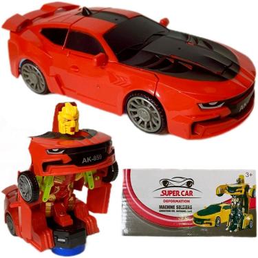 Imagem de Carro Robô Brinquedo Elétrico Vermelho Transformers LEDs Som