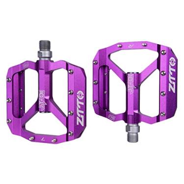 Imagem de Almencla de pedal bike MTB Pedais de plana liga de alumínio antiderrapante 9/16" pedais de de metal com rolamentos, Roxo