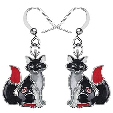 Imagem de BONSNY Brincos de raposa de metal esmaltado para mulheres, meninas, presentes feitos à mão, pingentes de joias, 0.86"tall &0.70"width, Zinco, Sem pedra preciosa