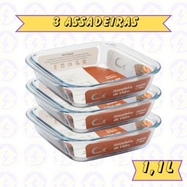 Imagem de 3 Travessa de Vidro Quadrada 1,1L Forno Airfryer Sobremesa - CasaVita,