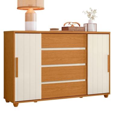 Imagem de Cômoda Sapateira Grande 4 Gavetas 2 Portas  Evidência Cinamomo Off White