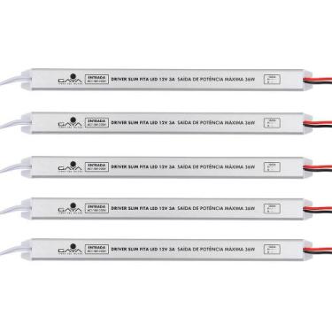Imagem de Kit 5 Drivers Slim 3A 12V Até 36W Entrada Bivolt Ip20 Gaya, Bivolt