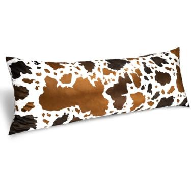 Imagem de Capa de travesseiro corporal 50,8 x 137,2 cm capa de travesseiro corporal curta de lã estampada fronha longa com zíper, couro bovino preto marrom