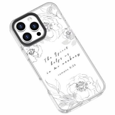 Imagem de frepstudio Capa transparente e fofa compatível com iPhone 16 Pro Max para meninas e mulheres, versículo bíblico Liney Roses citações inspiradoras das escrituras Romanos 8:26, capa protetora macia