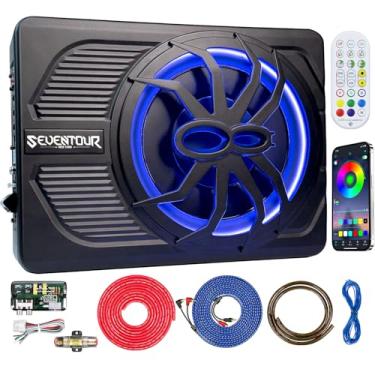 Imagem de Seventour Subwoofer Automotivo Fino De 10" Com 800 W De Atualização, Amplificador Embutido Para Subwoofer De Carro/Caminhão, Com Luz Led Azul (Subwoofer Led Rgb + Kit De Instalação De Fios)