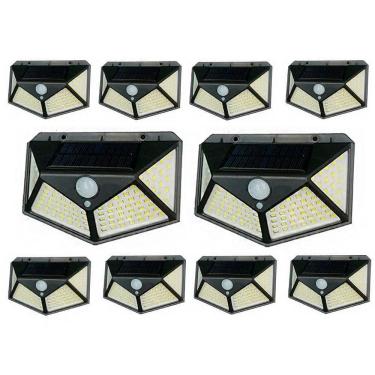 Imagem de Luminaria Solar Arandela Kit 10 Uni Sensor Presença 3 Funçoes Detecta Movimento Parede Escada Quintal