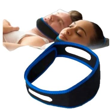 Imagem de Faixa Anti Ronco Ajustável para Dormir, Suporte para Queixo, Preta e Azul, Reduz Apneia do Sono