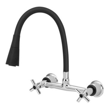 Imagem de Torneira Misturador Gourmet Cozinha Flexível Preto Parede - Modelar