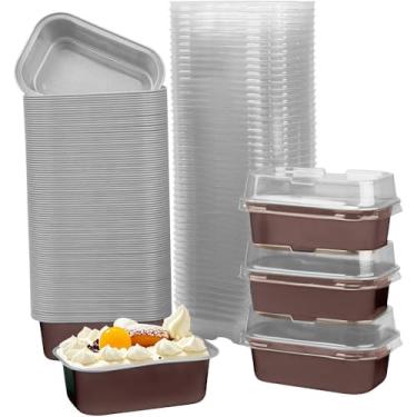 Imagem de ANQIA Pacote com 50 formas de bolo de 170 g com tampas de folha de alumínio para assar copos descartáveis de ramequins para cupcake creme brulee muffin cupcake mini recipientes de cheesecake para