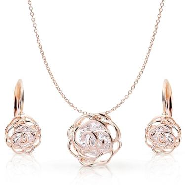Imagem de Crystalline Azuria Conjunto de colar e brincos de flores de cristal de ouro rosa para mulheres, acessórios de dama de honra para festa de casamento, Cristal, Cristal