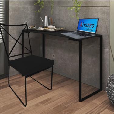 Imagem de Kit Escritório Clark Cadeira e Mesa Industrial Ferro Preto Tampo mdf Preto Sintético Preto - Ahz Móveis