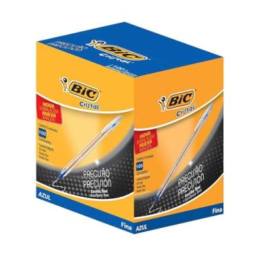 Imagem de BIC, Caneta Esferográfica Escrita Fina, Cristal Fina, Azul, 100 Unidades