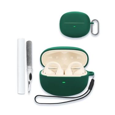 Imagem de WUNIAK Capa para fones de ouvido abertos Baseus Bowie MC1, capa protetora de silicone macio portátil resistente a arranhões com kit de limpeza, mosquetão e cordão para Baseus Bowie MC1, verde
