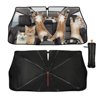 Imagem de Guarda-sol engraçado gato carro para-brisa guarda-sol guarda-chuva dobrável carro guarda-sol raios UV calor viseira solar universal para-brisa frontal guarda-sol guarda-sol para caminhões SUV