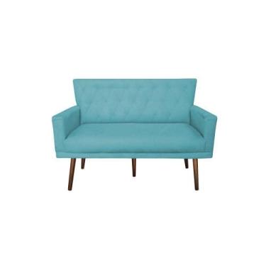 Imagem de Namoradeira Decorativa Aurora Suede Azul Turquesa Pés Madeira Ms Decor